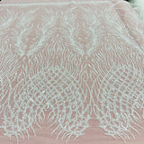 1 Yard Beaded Lace Fabric Embroidered on Polyester Net Mesh, 52" Wide Bridal & Evening Fabric