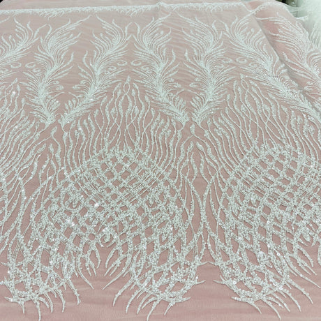 1 Yard Beaded Lace Fabric Embroidered on Polyester Net Mesh, 52" Wide Bridal & Evening Fabric