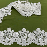 1 Yard Elegant Beaded & Corded Floral Lace Trim on Soft 100% Polyester Mesh