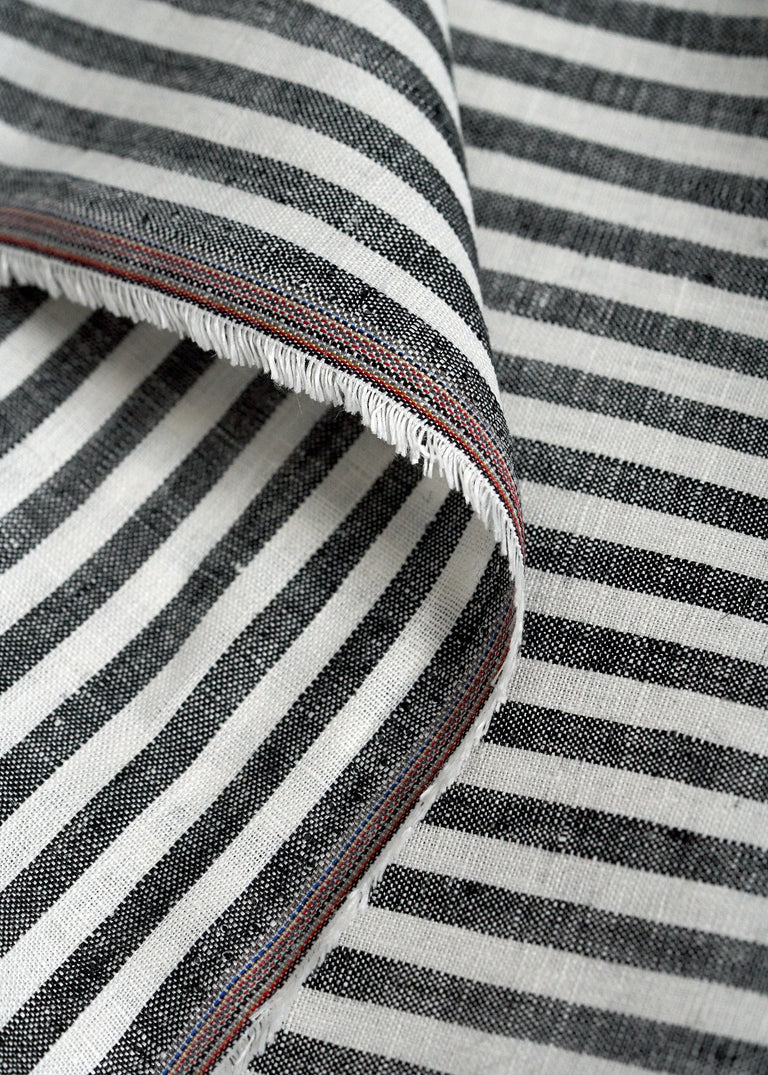 1 Yard Pure Linen Yarn Dyed 1/4 Inch Stripe Two Tone Natural Off Fabric 58 Inch White