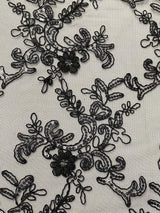 Elena's Lace Black Polyester Lace Fabric - Black Corded Mesh Embroidered With Sequins, Double Scalloped Edge, 54" Width (1 Yard)