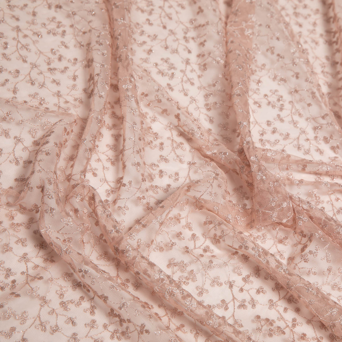 1 Yard Exquisite Mesh Lace Fabric with Metallic Embroidered Floral Pattern 52" Wide