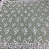 1 Yard Luxurious Beaded and Corded Bridal Lace Fabric Embroidered on Polyester Net Mesh 52 inch Width
