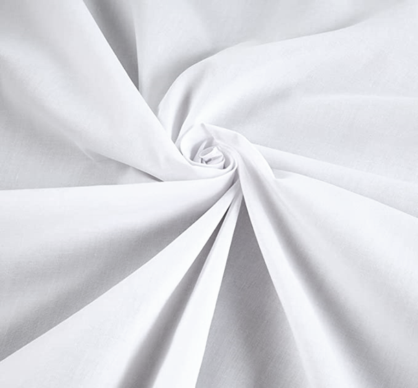 Solid White Fabric 65/35 Poly Cotton, 58/60" Wide, 1 Yard Lightweight Woven Apparel & Home Decor Fabric
