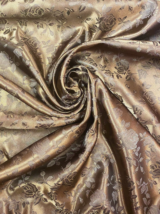 Brown Jacquard Satin Fabric - Brown Jacquard, 58"-60" Width