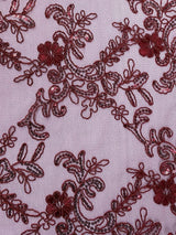 Elena's Lace Polyester Fabric - Burgundy Corded Mesh Embroidered With Sequins, Double Scalloped Edge, 54" Width (1 Yard)