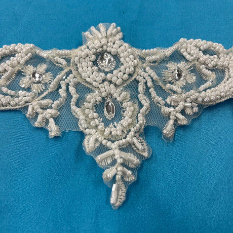 Beaded Lace Applique Embroidered on 100% Polyester Net Mesh 16" x 3.5"