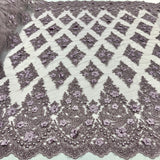 1 Yard Wine Beaded 3D Floral Lace Fabric Embroidered Polyester Net Mesh 51 Inch Width