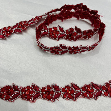 1 Yard Beaded & Corded Lace Trimming on Organza | 3/4" Wide | Decorative Couture Trim for Bridal, Quinceañera & Formalwear