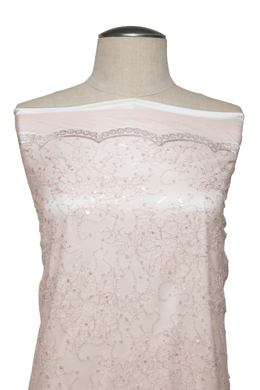 1 Yard Elegant Chantilly Lace Fabric with Floral Embroidery and Sparkling Sequins, 100% Nylon