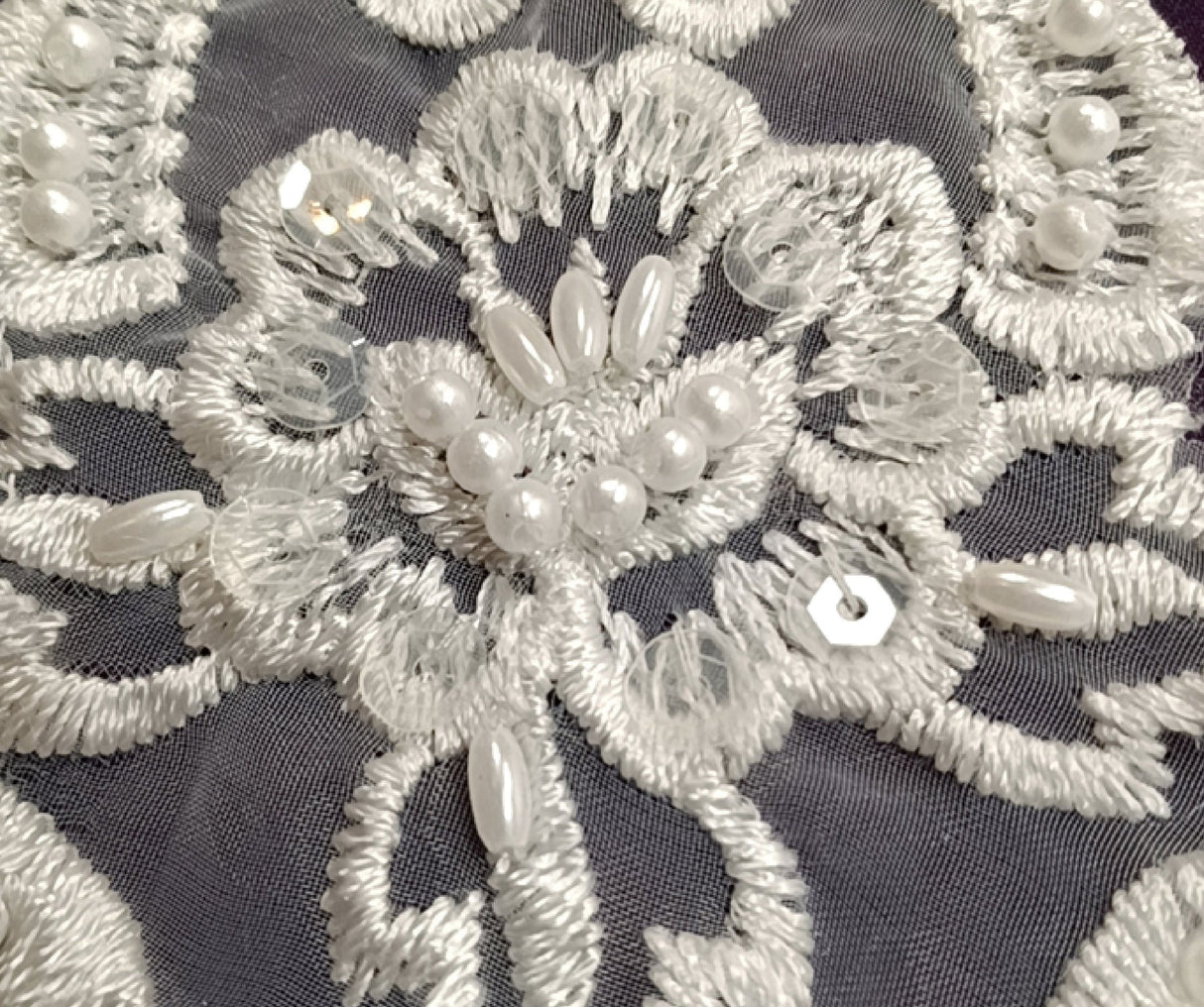 Beaded Lace Medallion Applique for Bridal Veils and Wedding Gowns 14" x 5.5"