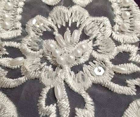 Beaded Lace Medallion Applique for Bridal Veils and Wedding Gowns 14" x 5.5"