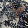 1 Yard 3D Beaded Floral Lace Fabric, Embroidered Mesh with Rhinestones & Scalloped Edges
