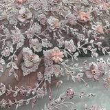 1 Yard Beaded 3D Floral Lace Fabric – 51" Wide Embroidered Bridal, Quinceañera & Evening Dress Lace