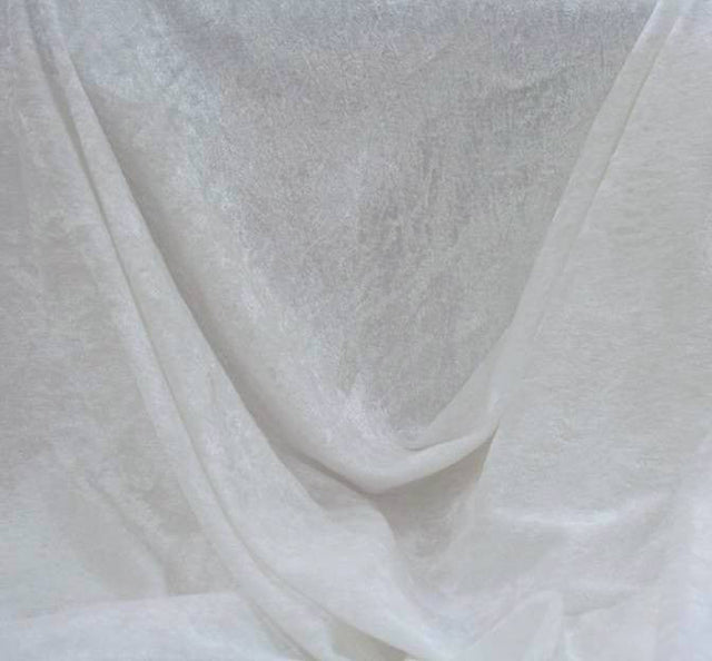 Stretch Velvet Crushed Polyester Spandex Fabric - Optic White, Crushed, 58/60" Width