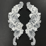 1 Yard Beaded and Corded Floral Lace Applique 10" x 3" Each Side Embroidered on 100% Polyester Organza
