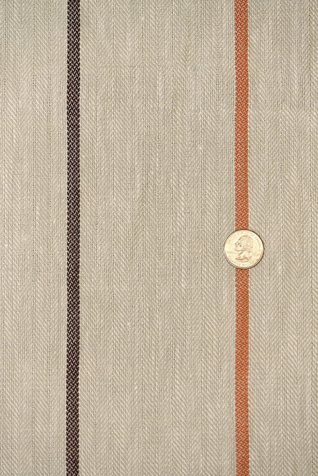 1 Yard Softened Linen Novelty Herringbone Yarn Dyed Stripe Fabric Autumn Color 54" Width