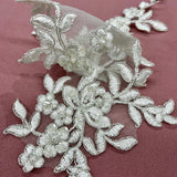 1 Yard Beaded and Corded Floral Lace Applique Net Mesh 17" x 4.5" Each Side