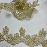1 Yard Corded Lace Trimming on Net Mesh – 3" Wide Metallic | Embroidered Floral Lace for Special Occasions