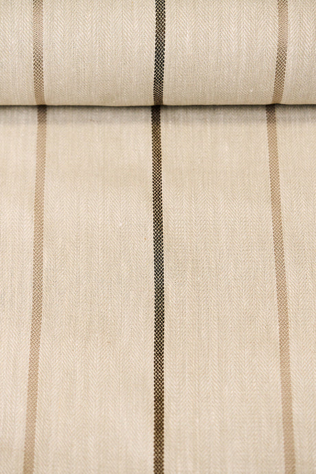 1 Yard Cocoa Linen Herringbone Stripe Natural Apparel Sewing Fabric 54" Width