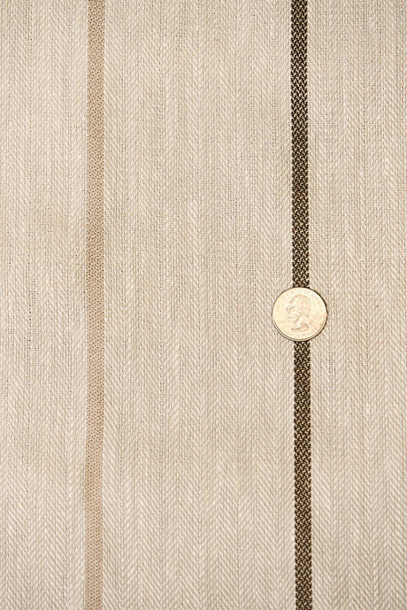 1 Yard Cocoa Linen Herringbone Stripe Natural Apparel Sewing Fabric 54" Width