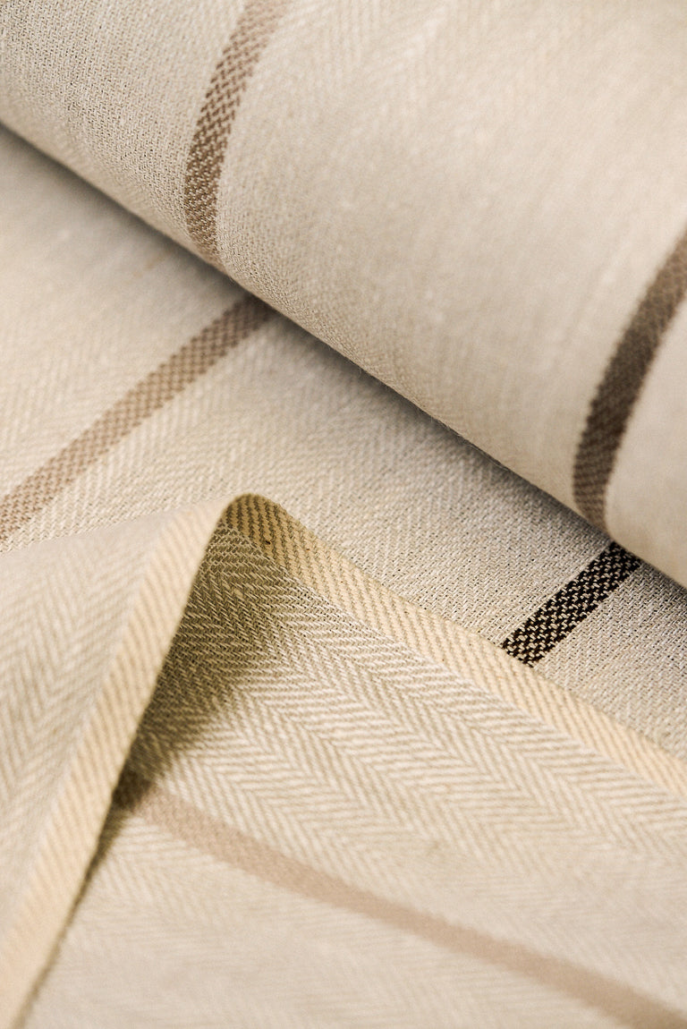 1 Yard Cocoa Linen Herringbone Stripe Natural Apparel Sewing Fabric 54" Width