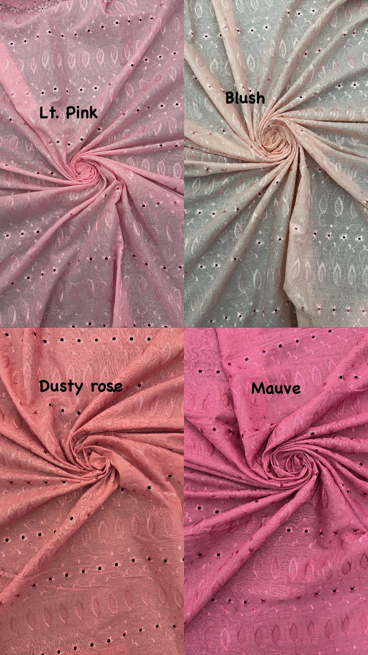 Dusty Rose Medium Eyelet Polyester Cotton Fabric - Dusty Rose, Small Eyelets, 41"-42" Width
