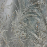 1 Yard Light Blue Beaded Lace Embroidered Fabric, Polyester Net Mesh, 50” Wide