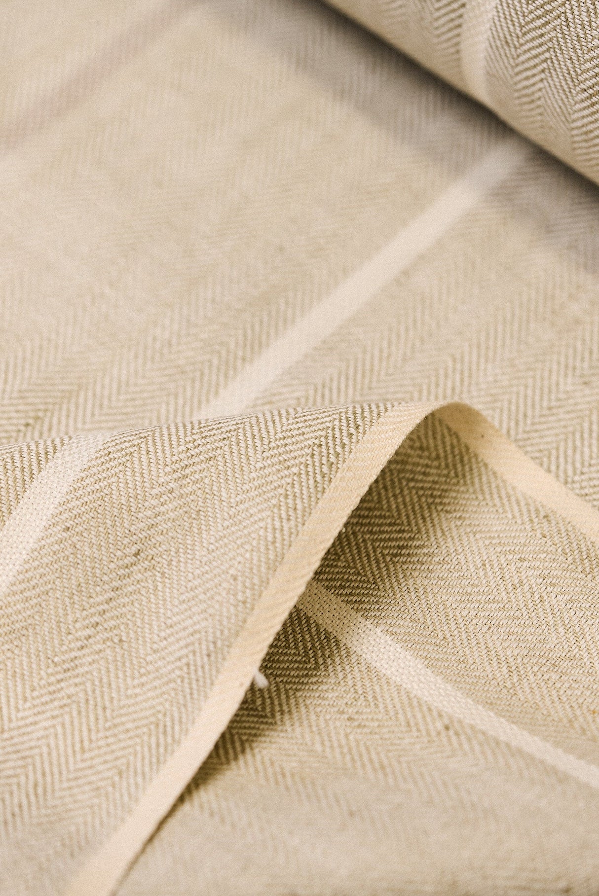 1 Yard Linen Novelty Herringbone Yarn Dyed Stripe Fabric 2 Tone Sage Ivory Color 54" Width