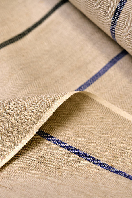 1 Yard Classic Navy Herringbone Stripe Linen Soft Apparel Fabric 54" Width