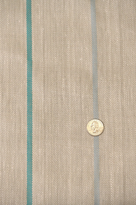 1 Yard Linen Novelty Herringbone Yarn Dyed Stripe Fabric Softened Color Ocean 54" Width
