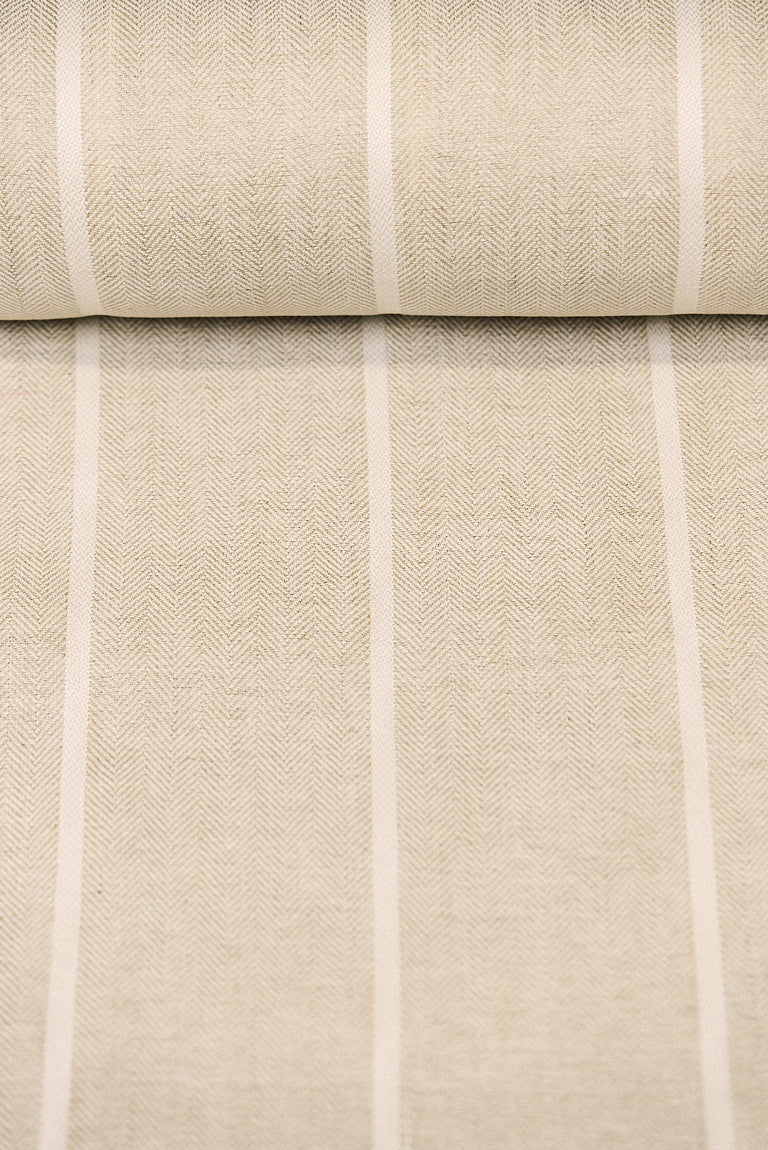 1 Yard Snow White Herringbone Stripe Linen Soft Home Decor Fabric 54" Width