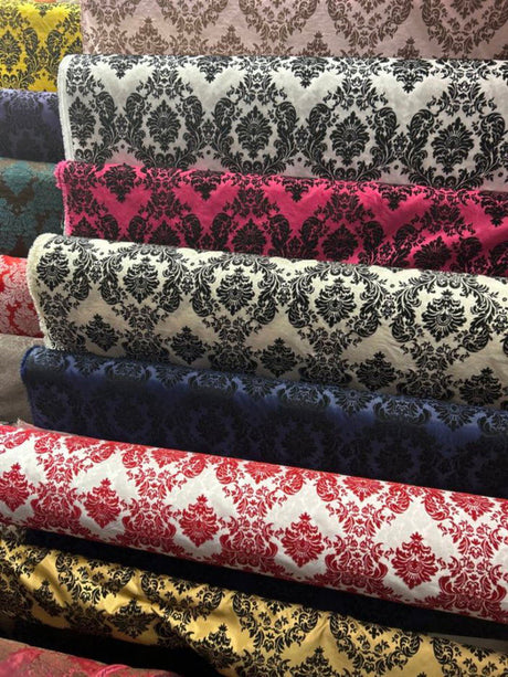 1 Yard Elegant Flocked Damask Taffeta Fabric for Events & Home - 58" Width