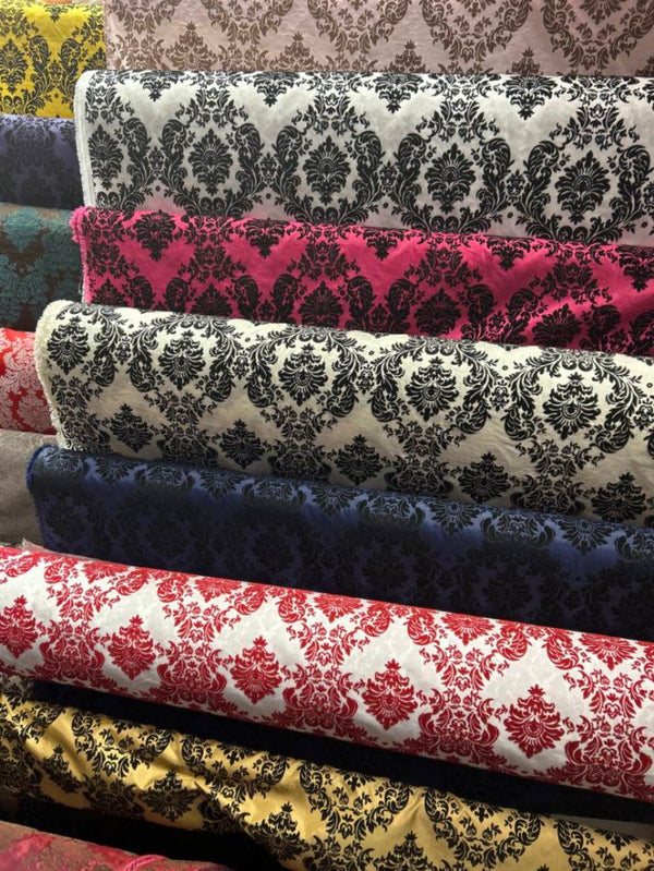 1 Yard Ornate Damask Flocking Taffeta Fabric for Distinctive Decor 58" Width