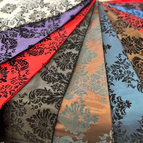 1 Yard Ornate Damask Flocking Taffeta Fabric for Distinctive Decor 58" Width