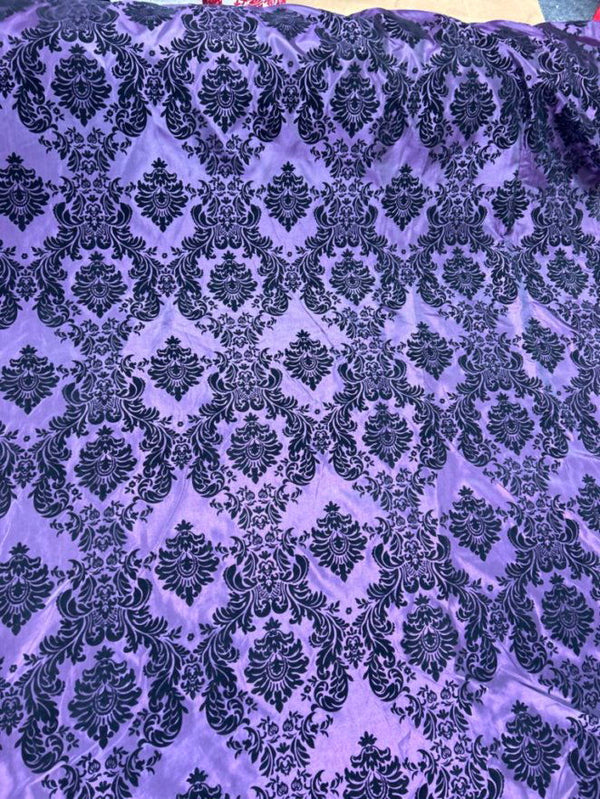 1 Yard Elegant Damask Flocking Taffeta Fabric for Decor & Events 58" Width