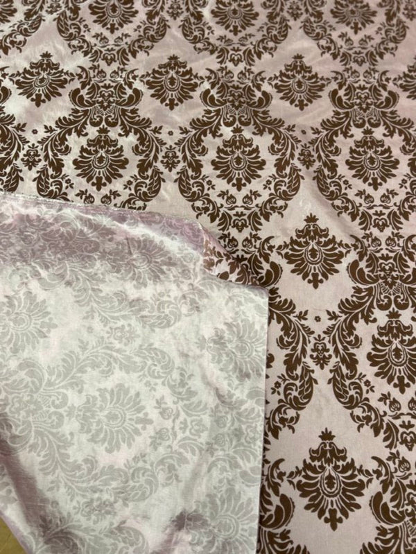 1 Yard Ornate Damask Flocking Taffeta Fabric for Distinctive Decor 58" Width
