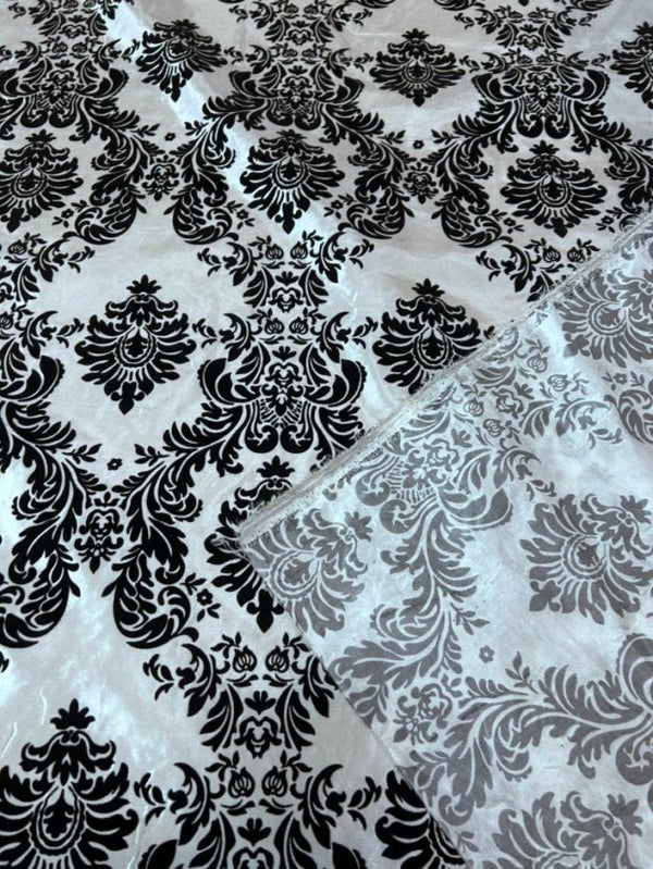 1 Yard Elegant Flocked Damask Taffeta Fabric for Events & Home - 58" Width