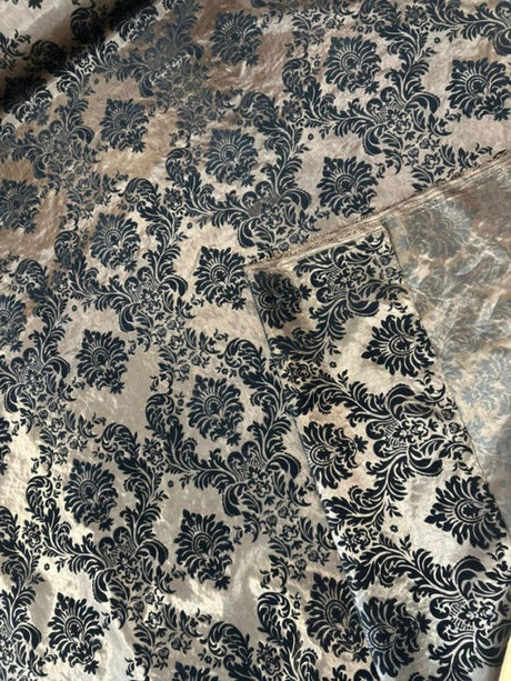 1 Yard Ornate Damask Flocking Taffeta Fabric for Distinctive Decor 58" Width