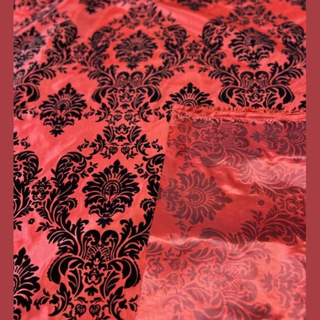1 Yard Damask Flocking Taffeta Fabric 58 Inches Wide Elegant Velvet Design for Weddings & Décor