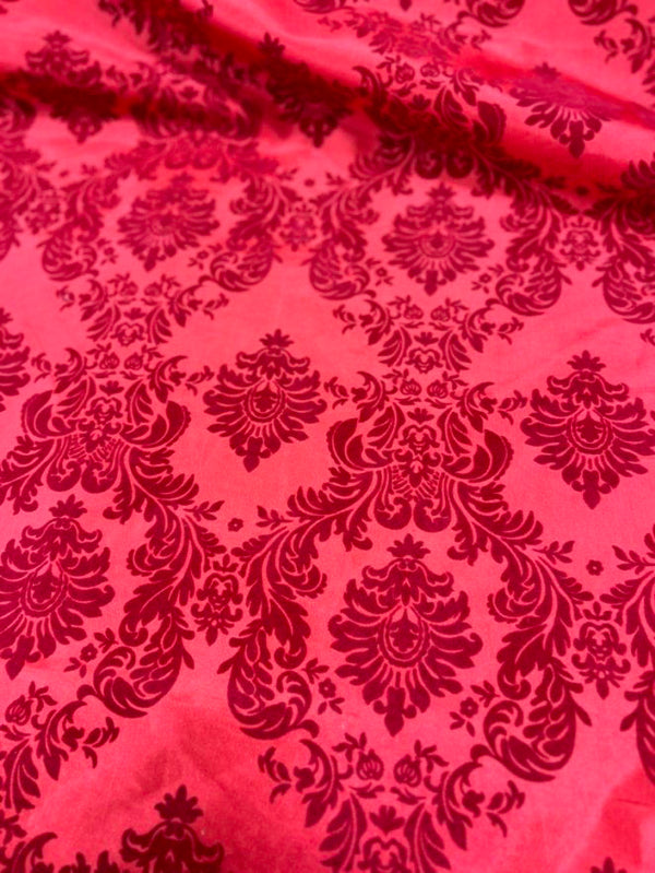1 Yard Elegant Flocked Damask Taffeta Fabric for Events & Home - 58" Width