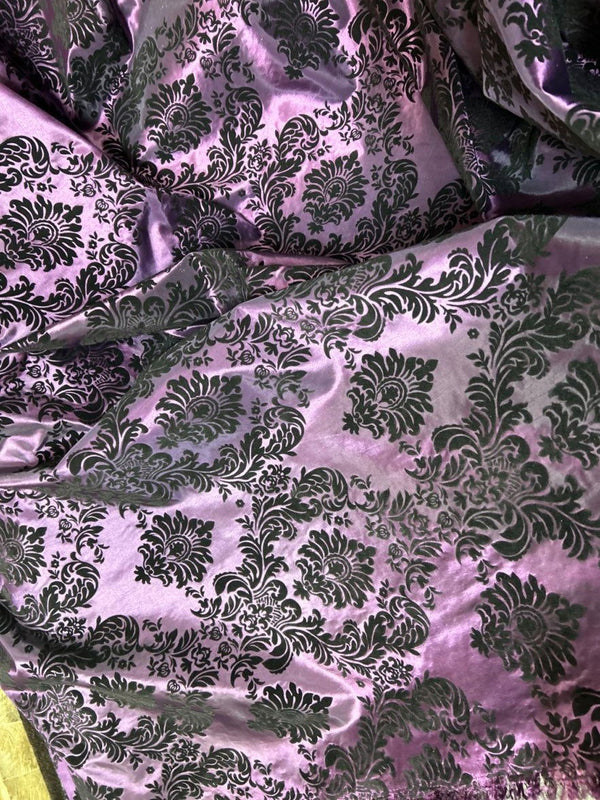 1 Yard Elegant Flocked Damask Taffeta Fabric for Events & Home - 58" Width