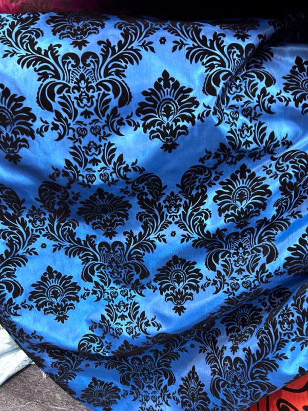 1 Yard Ornate Damask Flocking Taffeta Fabric for Distinctive Decor 58" Width