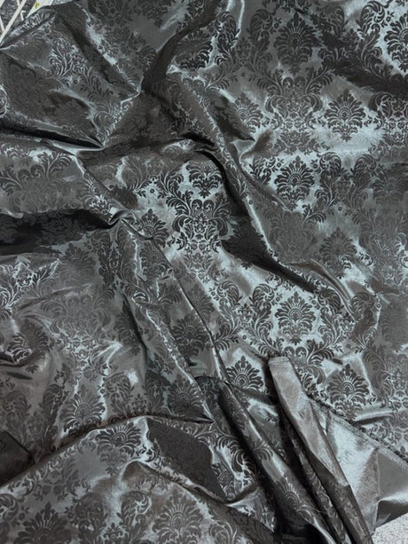 1 Yard Ornate Damask Flocking Taffeta Fabric for Distinctive Decor 58" Width