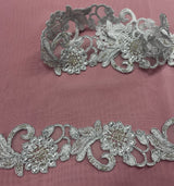 1 Yard Handmade Beaded & Corded Lace Trimming Embroidered on Polyester Organza 2 Inch Width