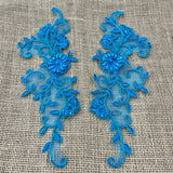 1 Yard Beaded and Corded Floral Lace Applique 9" x 2.5" Each Side Embroidered on 100% Polyester