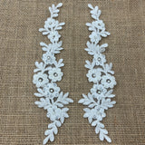 1 Pair 9.5" x 2" Each Side Beaded & Corded Floral Lace Applique Embroidered on 100% Polyester Net Mesh