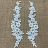 1 Pair 9.5" x 2" Each Side Beaded & Corded Floral Lace Applique Embroidered on 100% Polyester Net Mesh
