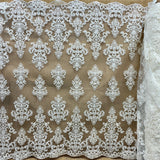 1 Yard Beaded & Corded Embroidered Bridal Lace Fabric, 52” Wide Polyester Mesh Net,