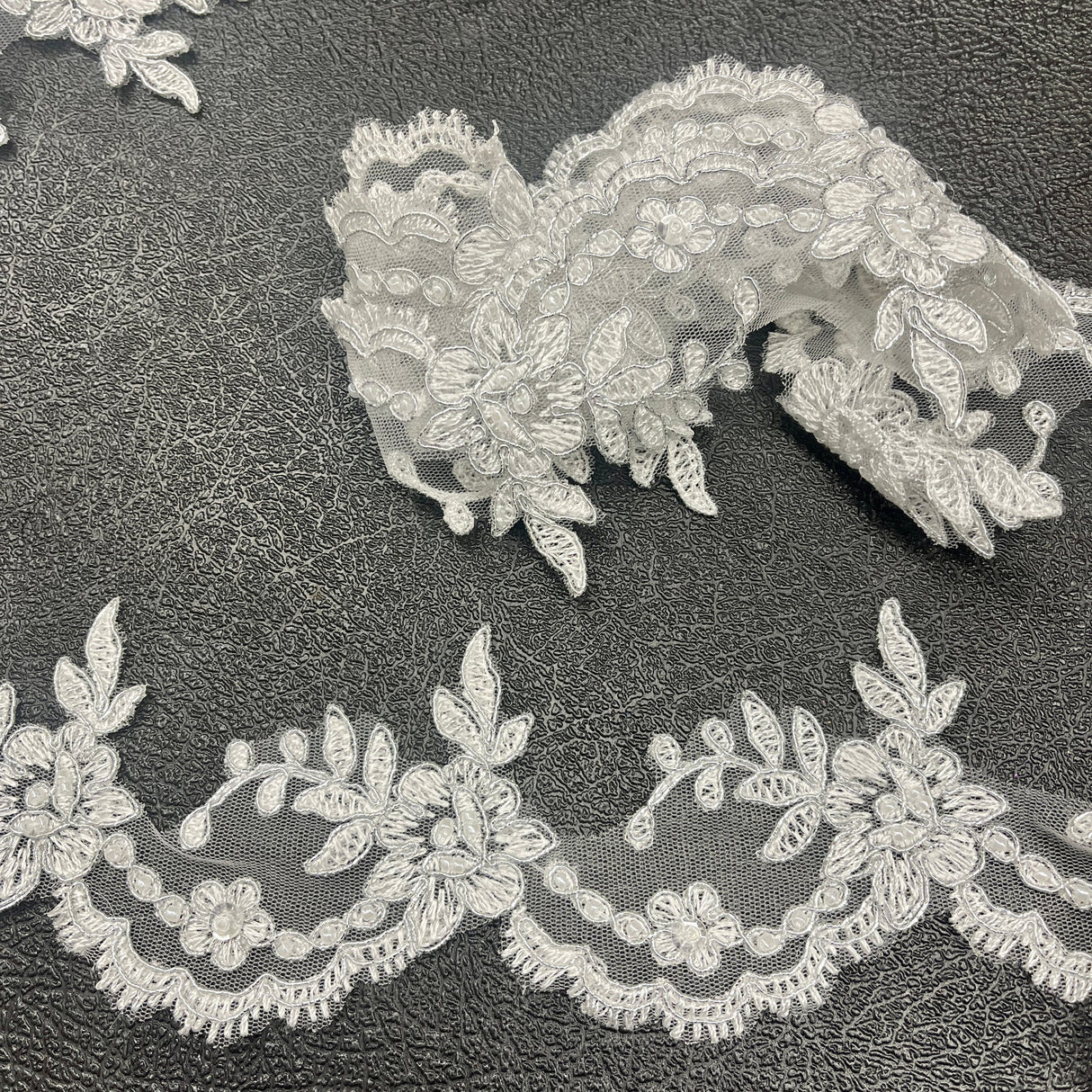 1 Yard Beaded & Corded Embroidered Lace Trim 3" Wide 100% Polyester for Dresses & Costumes